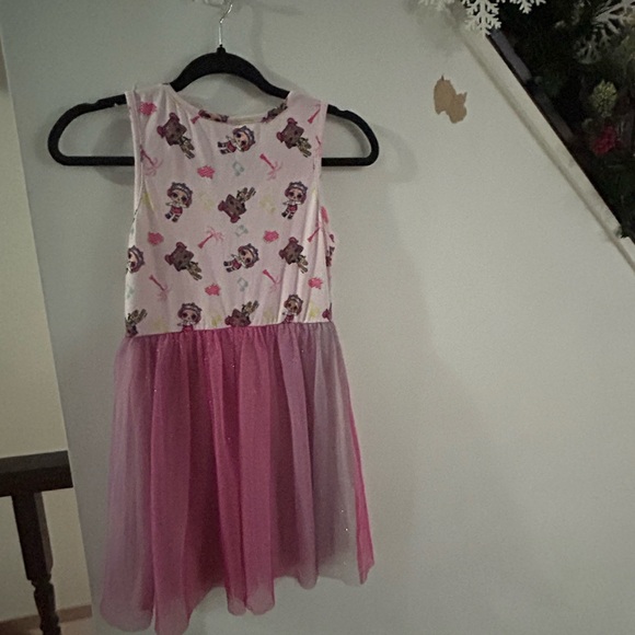 Girls' Unicorn Print Dress with Tulle Skirt - Picture 2 of 8